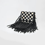 American Darling Checkered Hair on Hide Fringe Purse