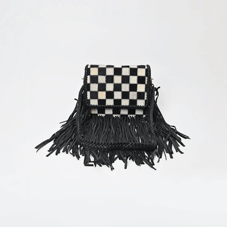 American Darling Checkered Hair on Hide Fringe Purse
