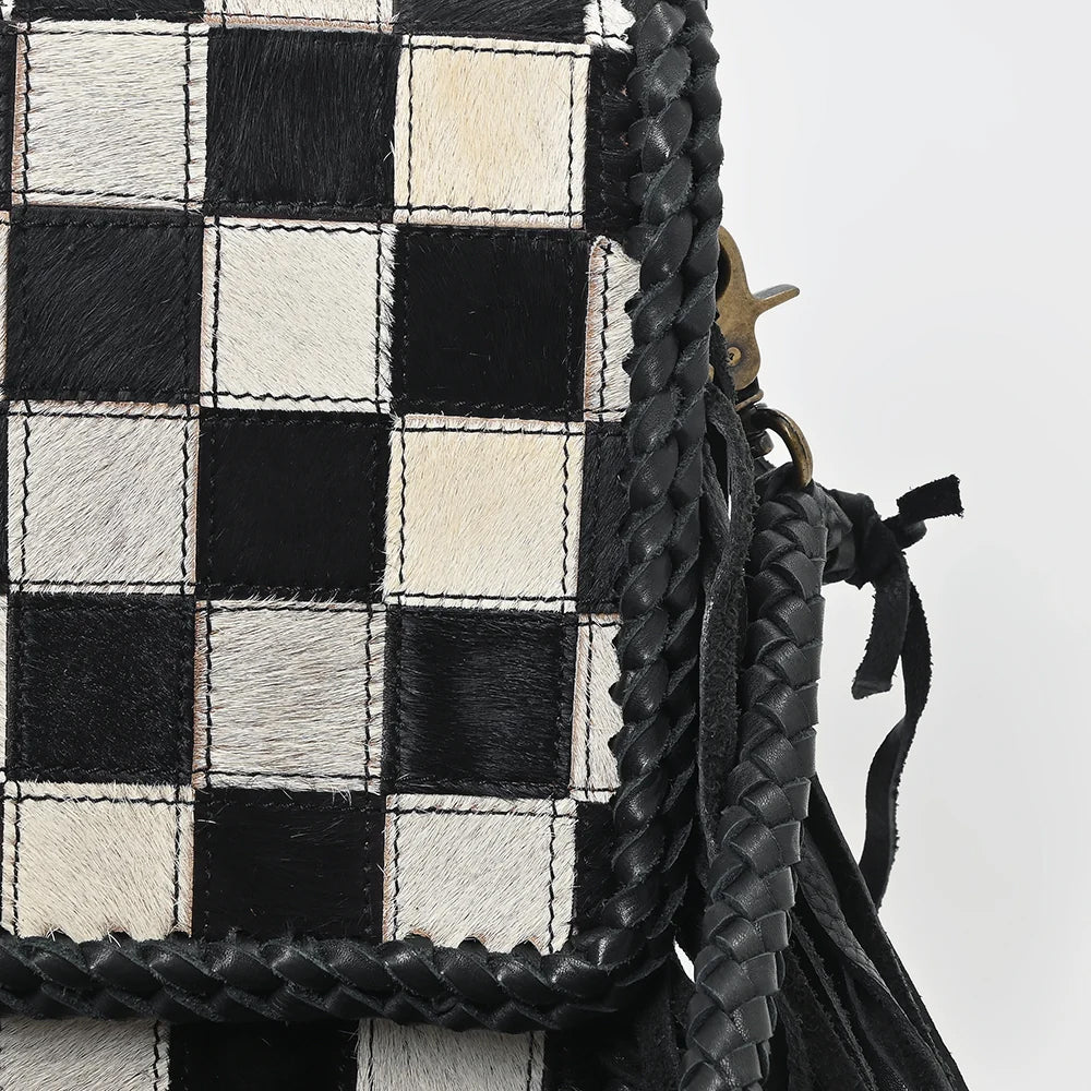 American Darling Checkered Hair on Hide Fringe Purse
