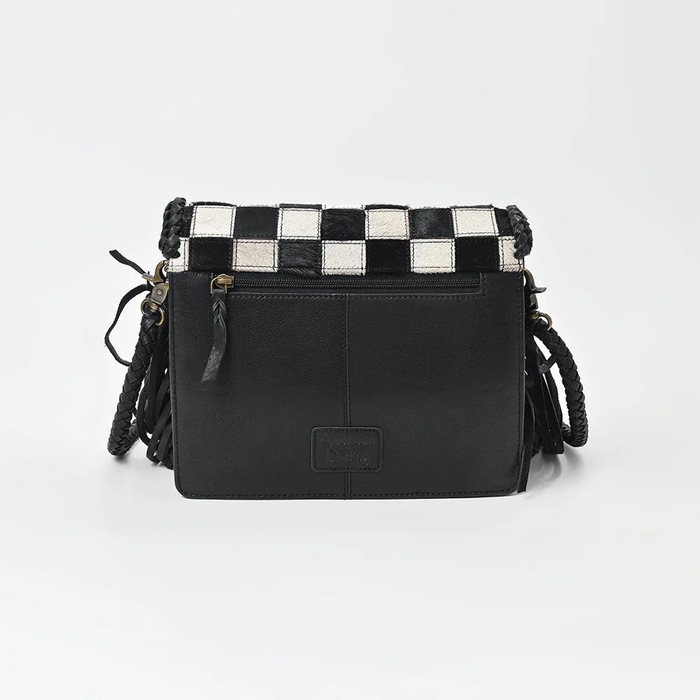 American Darling Checkered Hair on Hide Fringe Purse