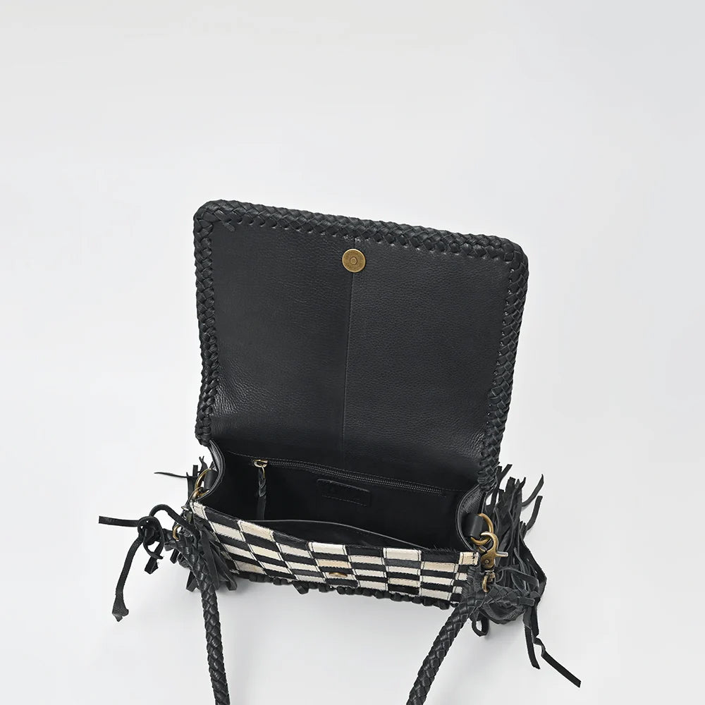 American Darling Checkered Hair on Hide Fringe Purse