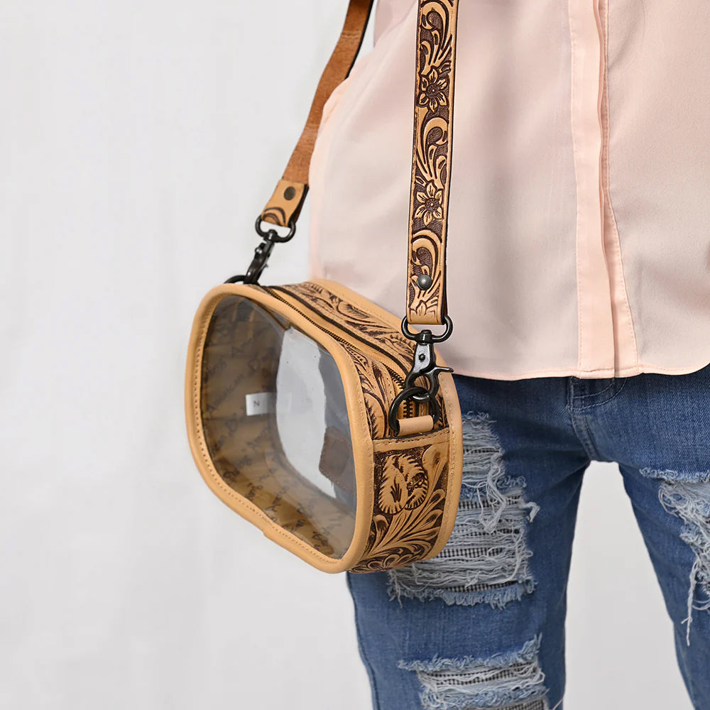American Darling Tooled Leather Accented Clear Stadium Pencil Bag