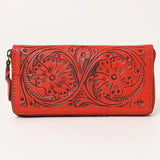 American Darling Red Washed Tooled Leather Wallet