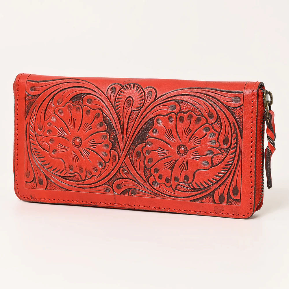American Darling Red Washed Tooled Leather Wallet