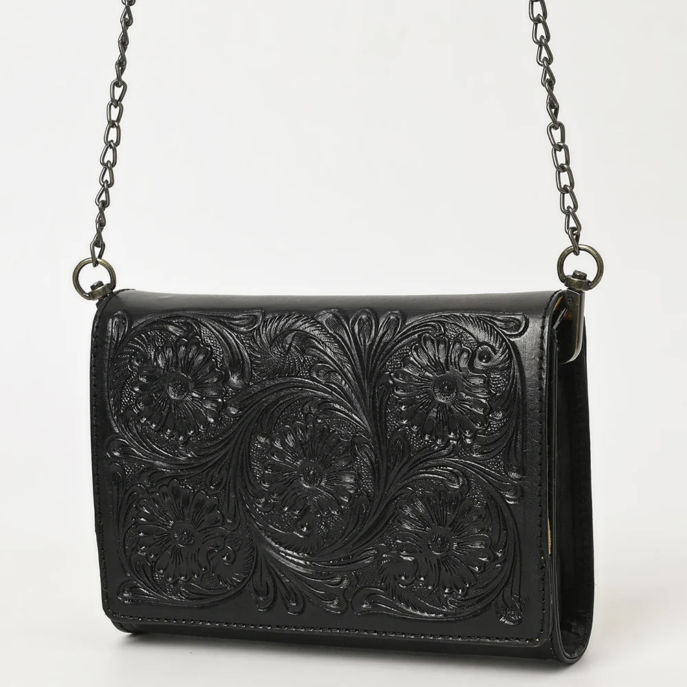 American Darling Black Tooled Leather Crossbody Purse