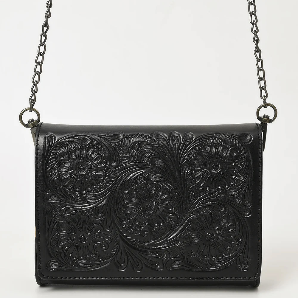 American Darling Black Tooled Leather Crossbody Purse