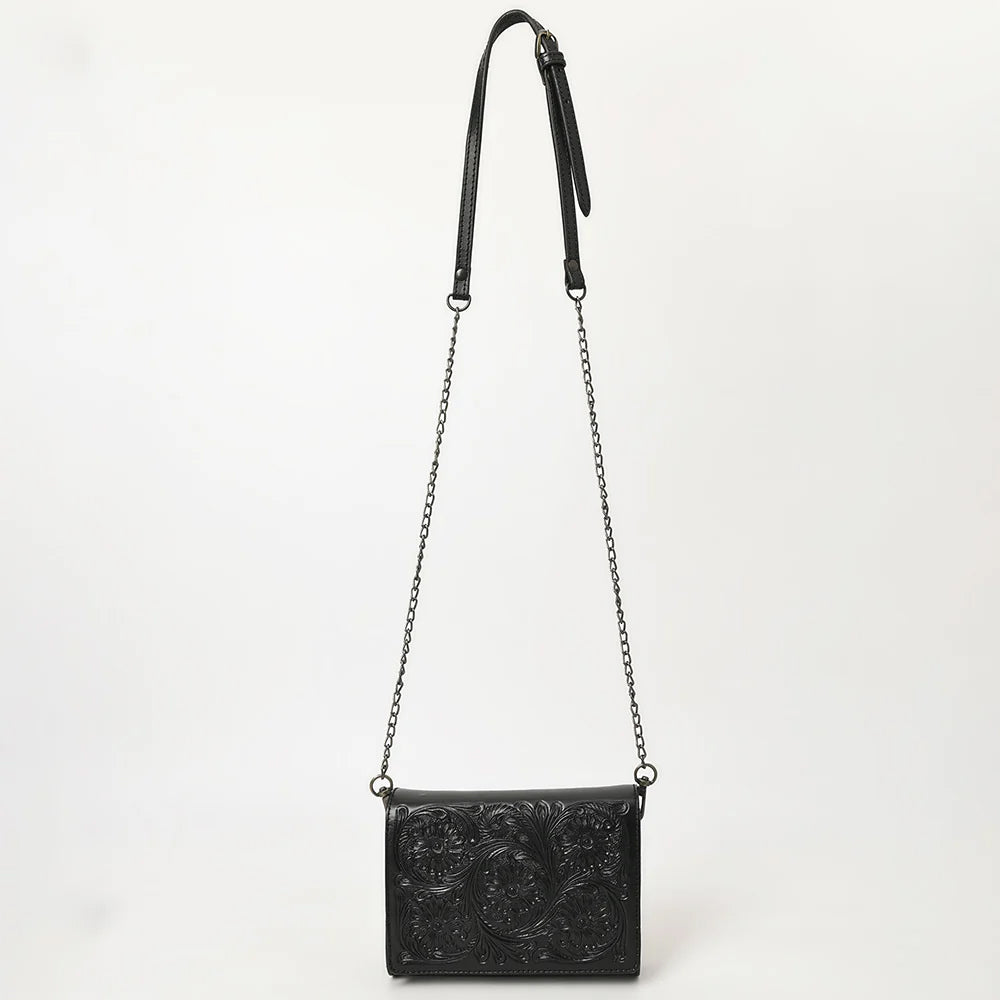 American Darling Black Tooled Leather Crossbody Purse
