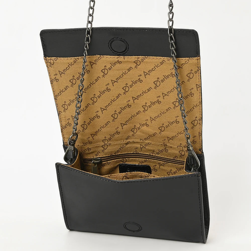 American Darling Black Tooled Leather Crossbody Purse