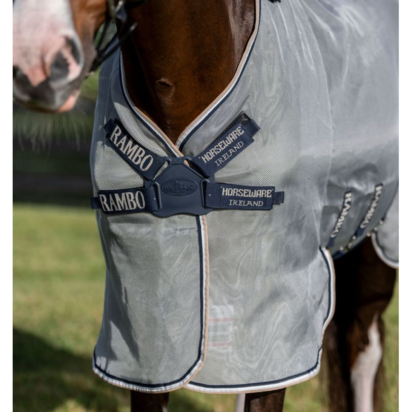 Horseware Rambo Protector Fieldsafe Plus Fly Sheet- Silver/Navy/White/Beige