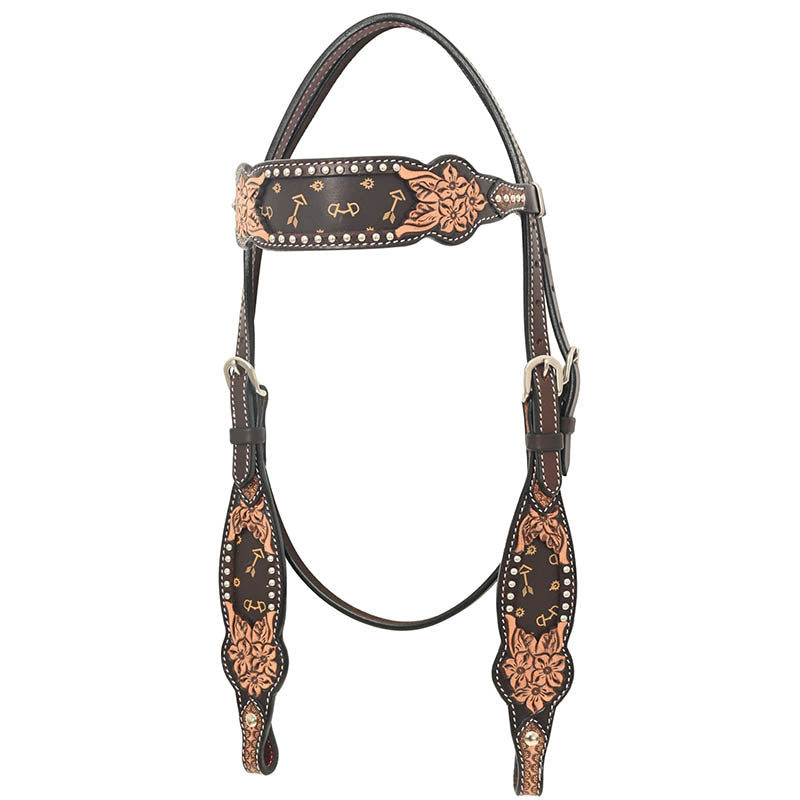 Rafter T Ranch Co. Browband Headstall with Floral Tooling, Arrow Inlay