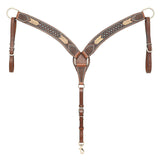 Rafter T Ranch Co. Breast Collar with Basket Tooling, Rawhide Weaving, Turquoise Beads