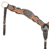 Rafter T Ranch Co. Breast Collar Brown with Floral Tooling, Tan Arrows Inlay