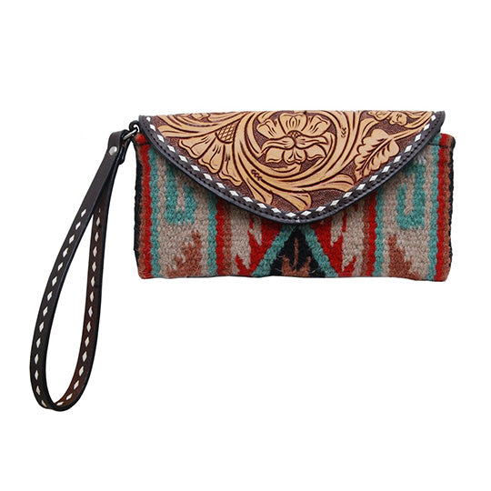 Rafter T Ranch Co. Wristlet with Shoulder Strap-Turquoise/Red