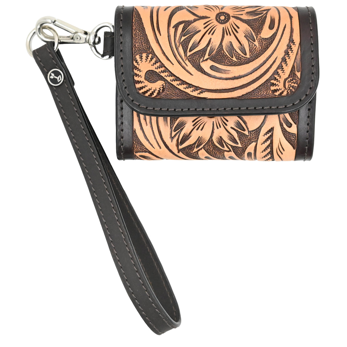 Rafter T Ranch Co. Natural Tooled Card Wallet with Wrist Strap