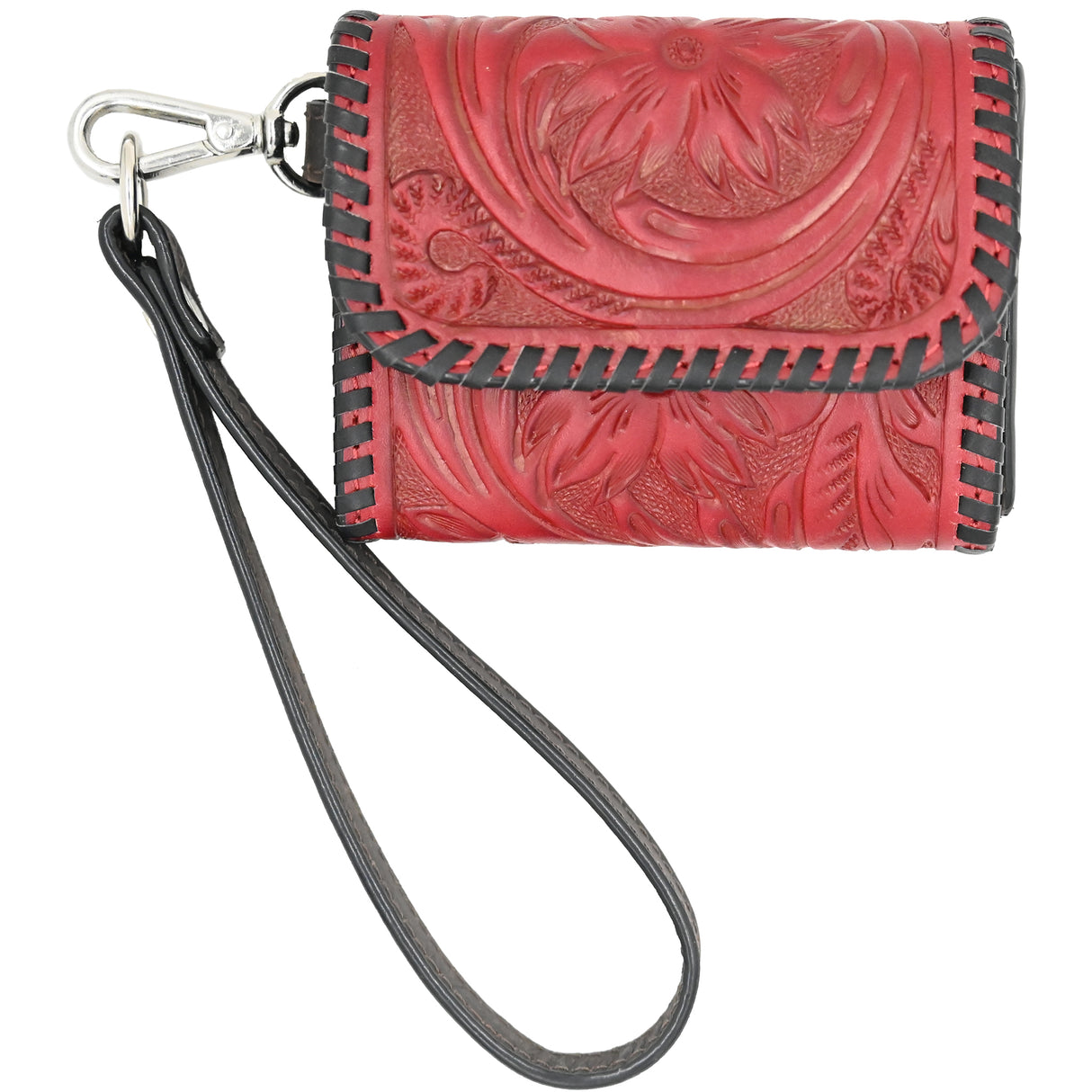 Rafter T Ranch Co. Red Tooled Card Wallet with Wrist Strap