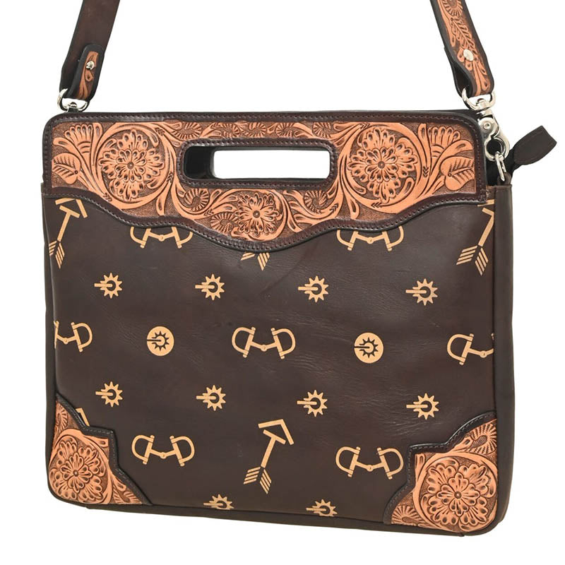 Rafter T Ranch Co. Crossbody Clutch Bag with Floral Tooling & Tan Printed Arrows