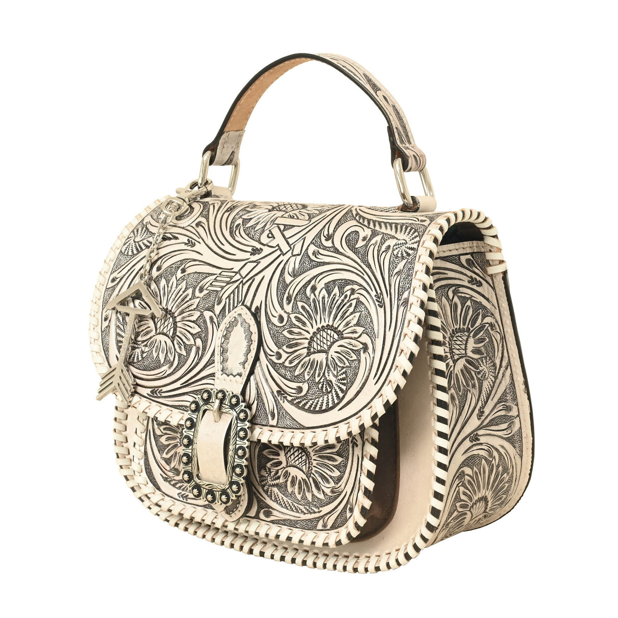 Rafter T Ranch Co. Heritage Hand Bag with Sunflower Floral Carving- Silver