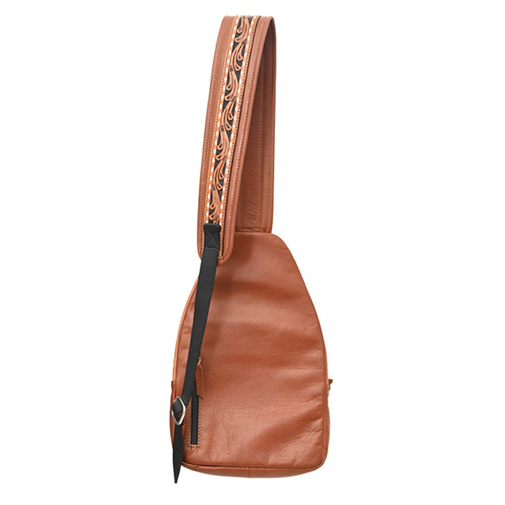 Rafter T Ranch Co Brown Floral Tooled Sling Bag with Hair on Hide Detail