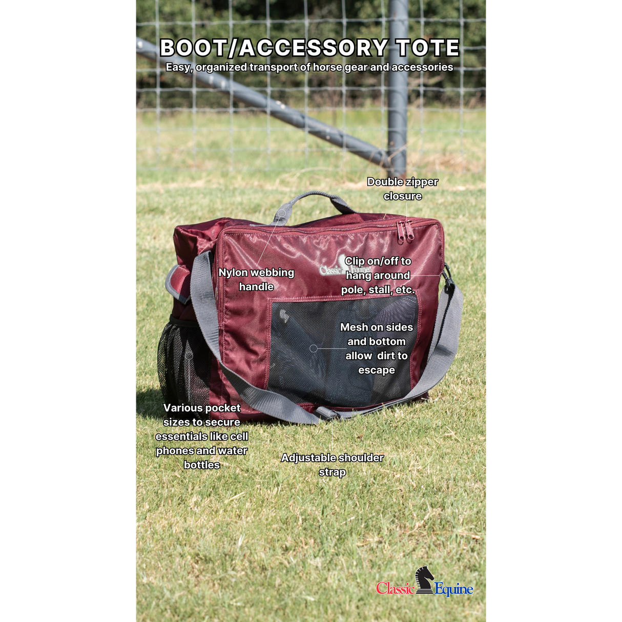 Classic Equine Boot Accessory Tote- Raspberry