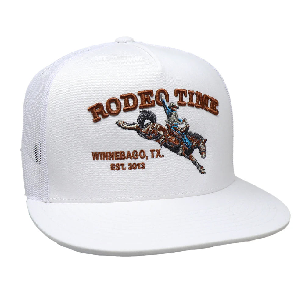 Rodeo Time Bronc White on White Mesh Snapback Cap