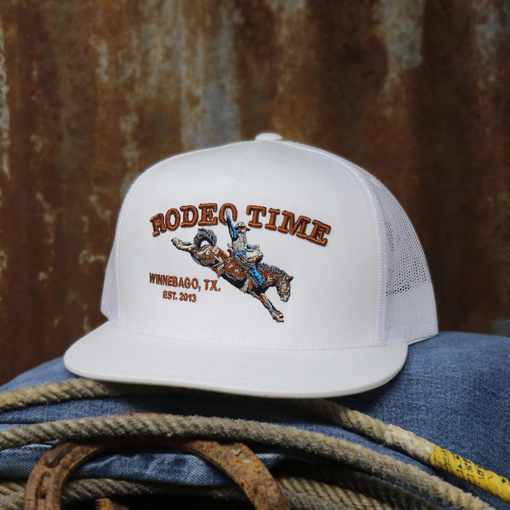 Rodeo Time Bronc White on White Mesh Snapback Cap