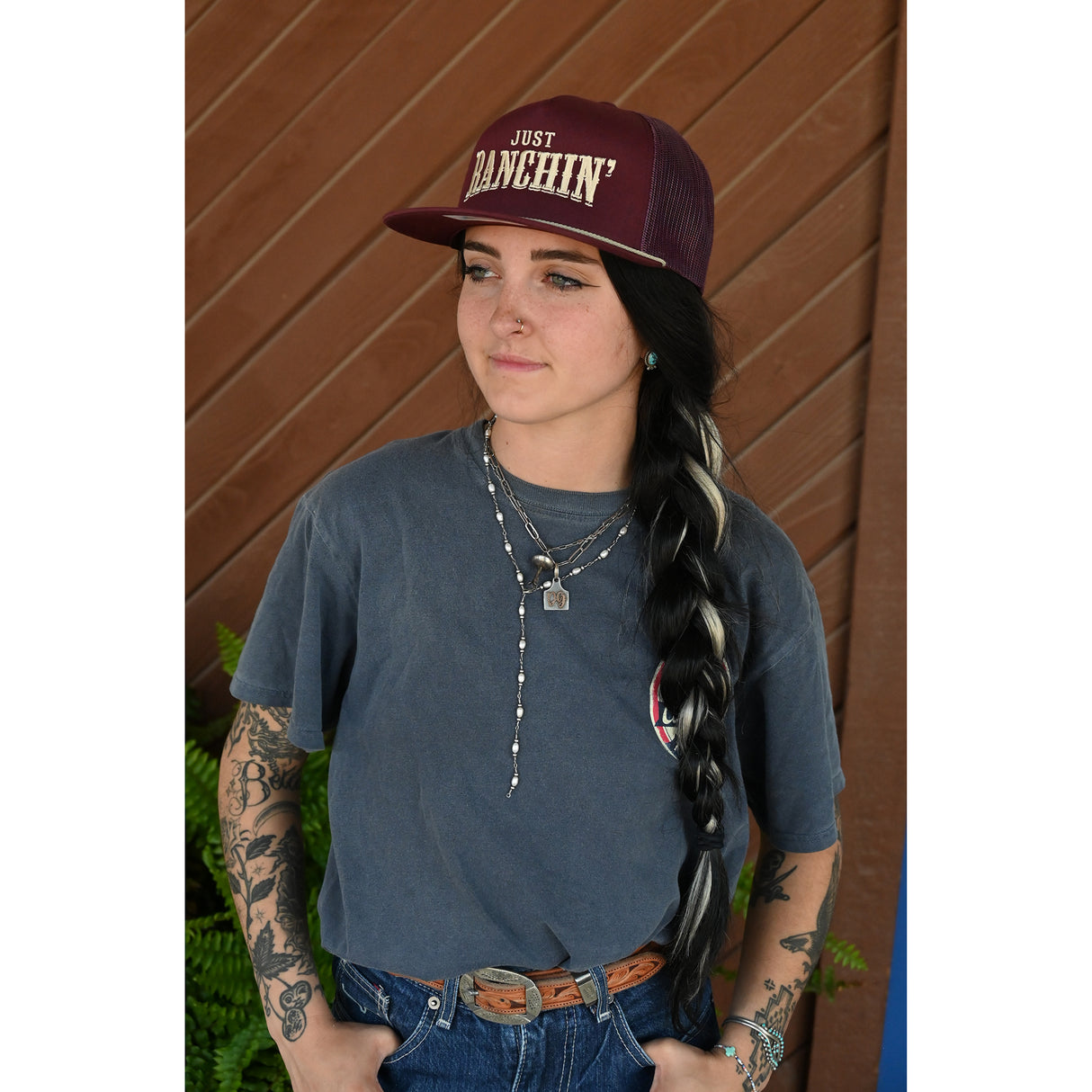 Rodeo Time Just Ranchin' Maroon and Gold Mesh Snapback Cap