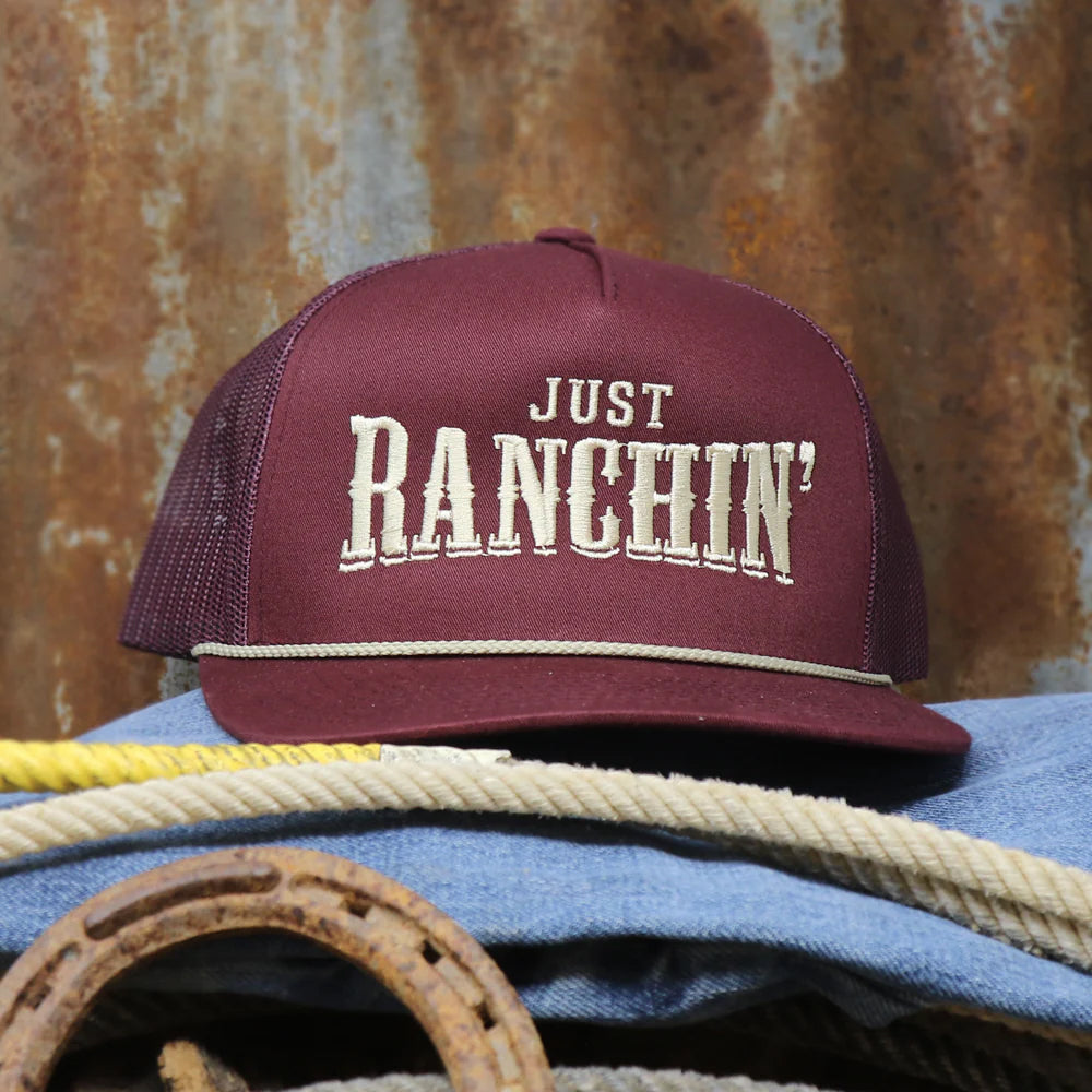 Rodeo Time Just Ranchin' Maroon and Gold Mesh Snapback Cap