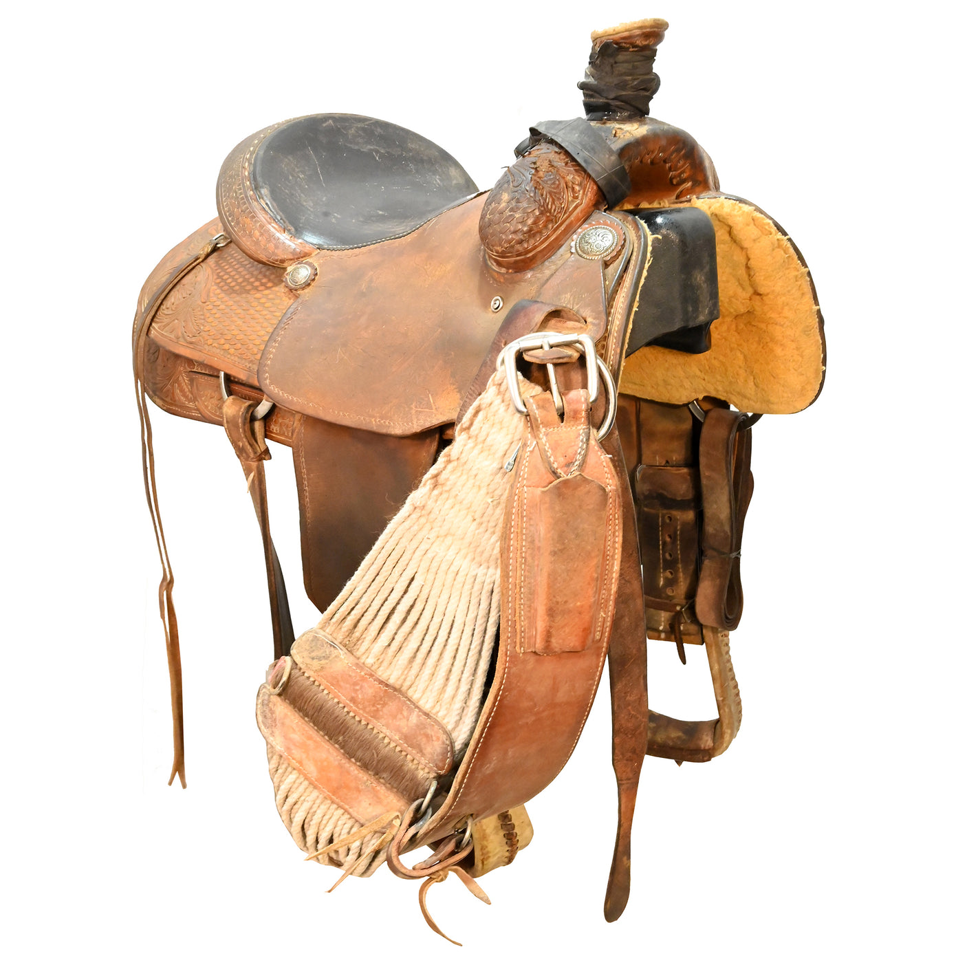 Used 14.75" No Maker Team Roping Saddle