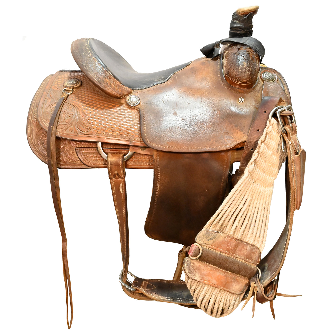 Used 14.75" No Maker Team Roping Saddle