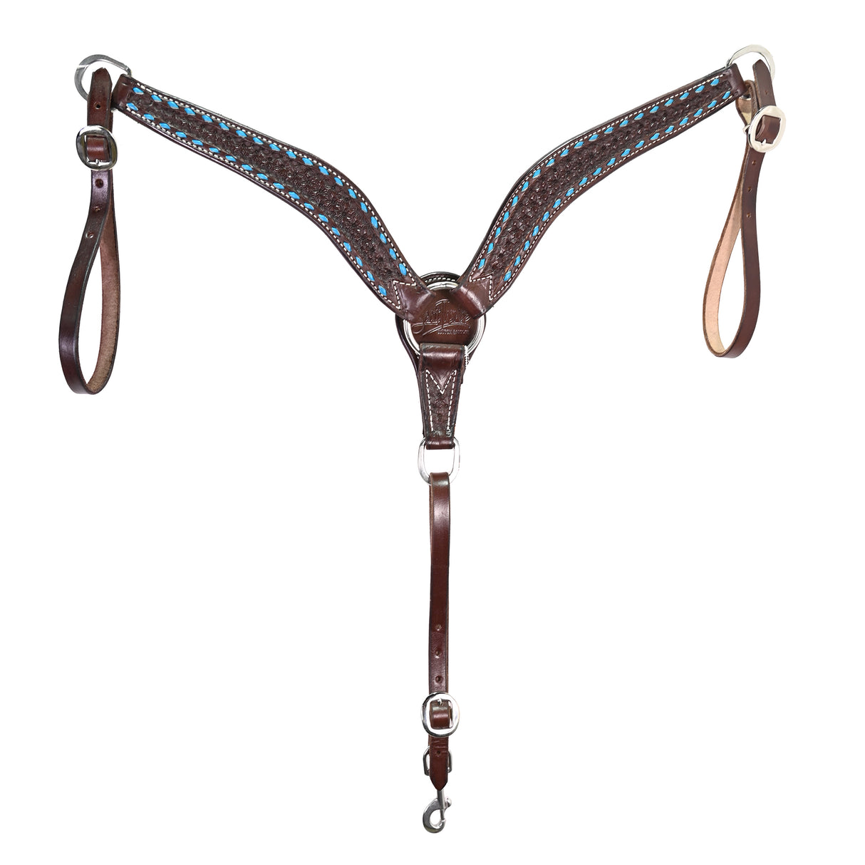 Scott Thomas Saddlery 1" Chocolate Snowflake Breast Collar with Turquoise Buckstitch