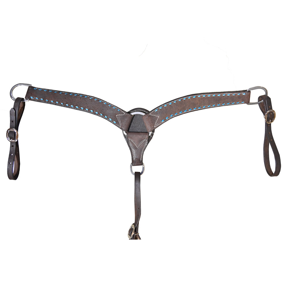 Chocolate Rough Out Breast Collar with Turquoise Buckstitch
