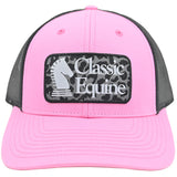 Classic Equine Pink and Black Mesh Snapback Cap with Grey Leopard Patch