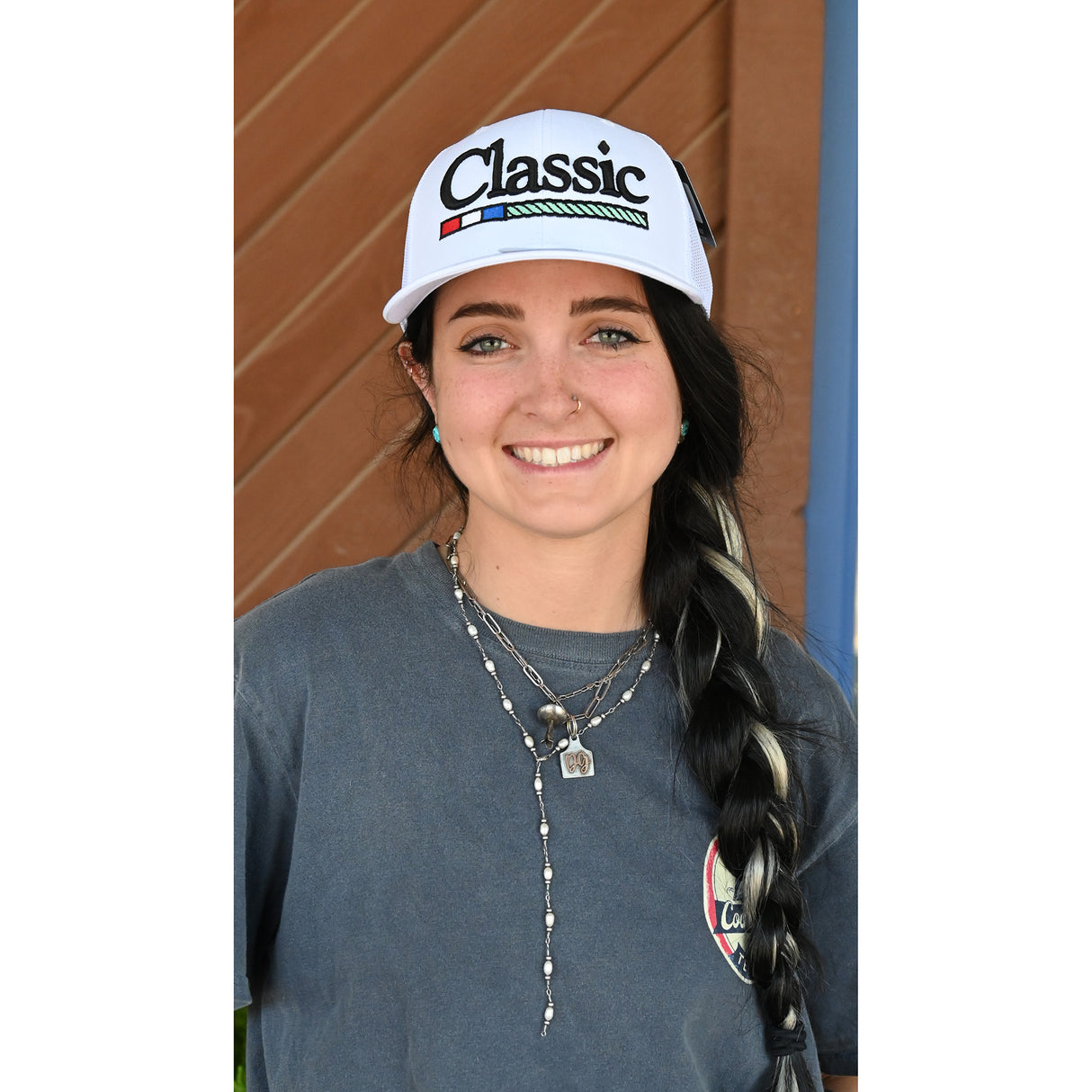 Classic Ropes Large Embroidered Logo Snapback Cap- White on White