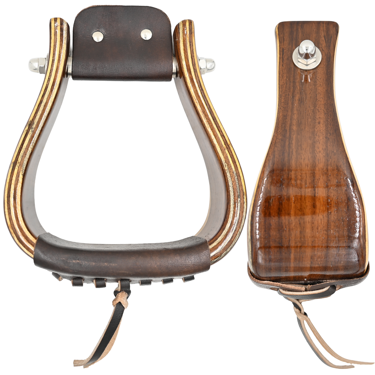 Coolhorse 3" Flat Bottom Dark Stained Wood Stirrups