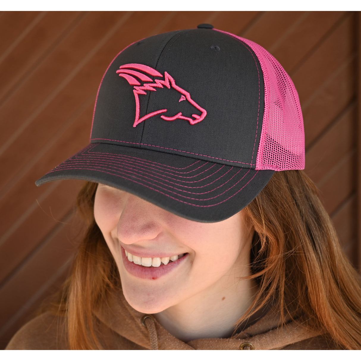 Coolhorse Charcoal and Hot Pink Mesh Snapback Cap w/ Hot Pink Coolhorse Head Logo