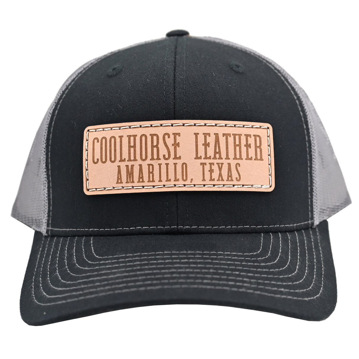 Coolhorse Black and Charcoal Mesh Snapback Cap w/ Coolhorse Leather Patch