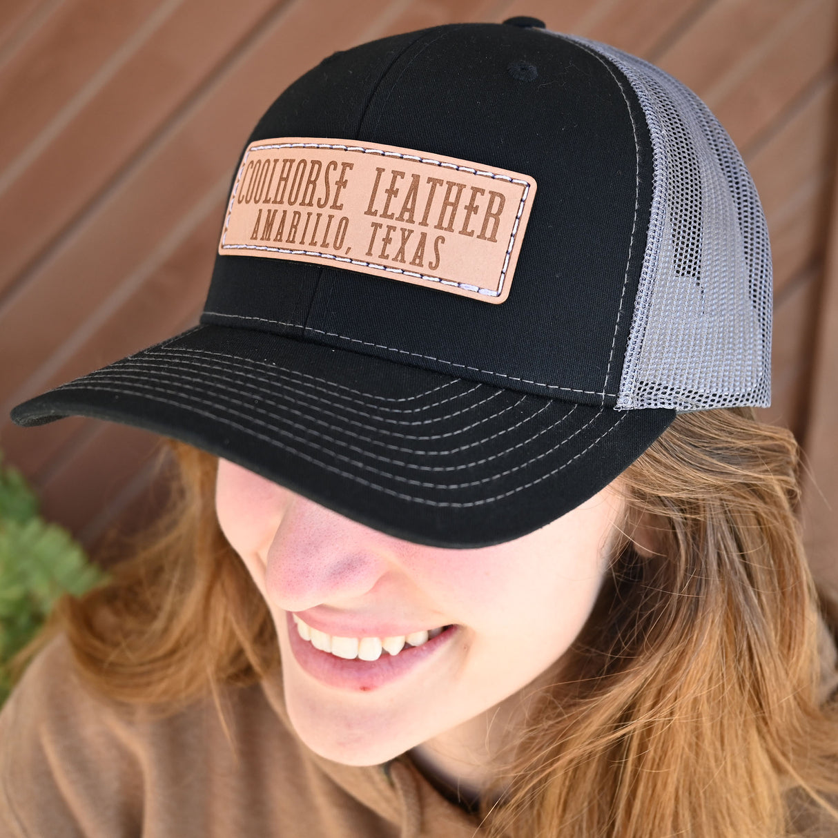 Coolhorse Black and Charcoal Mesh Snapback Cap w/ Coolhorse Leather Patch