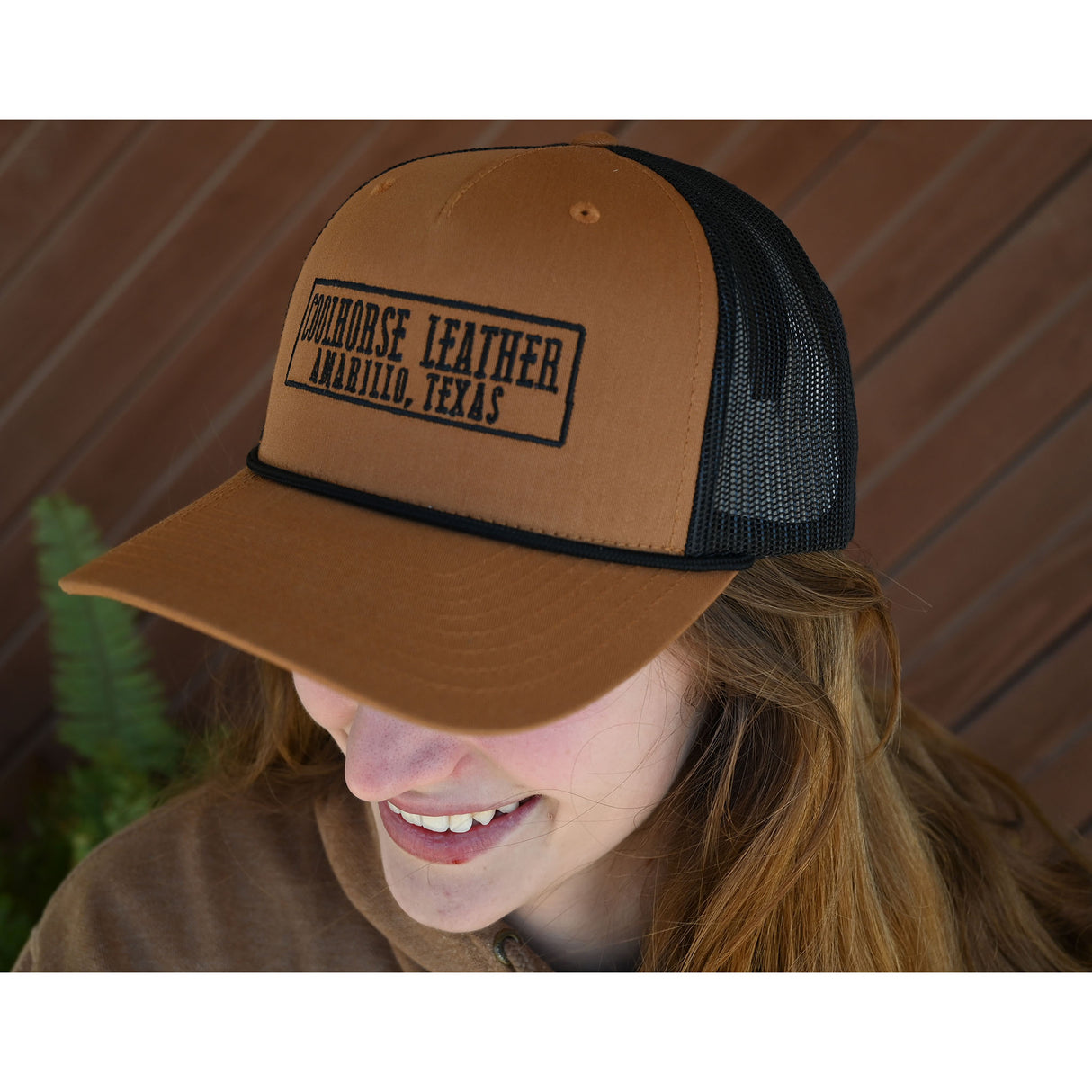 Coolhorse Caramel and Black Mesh Snapback Cap w/ Coolhorse Leather Logo