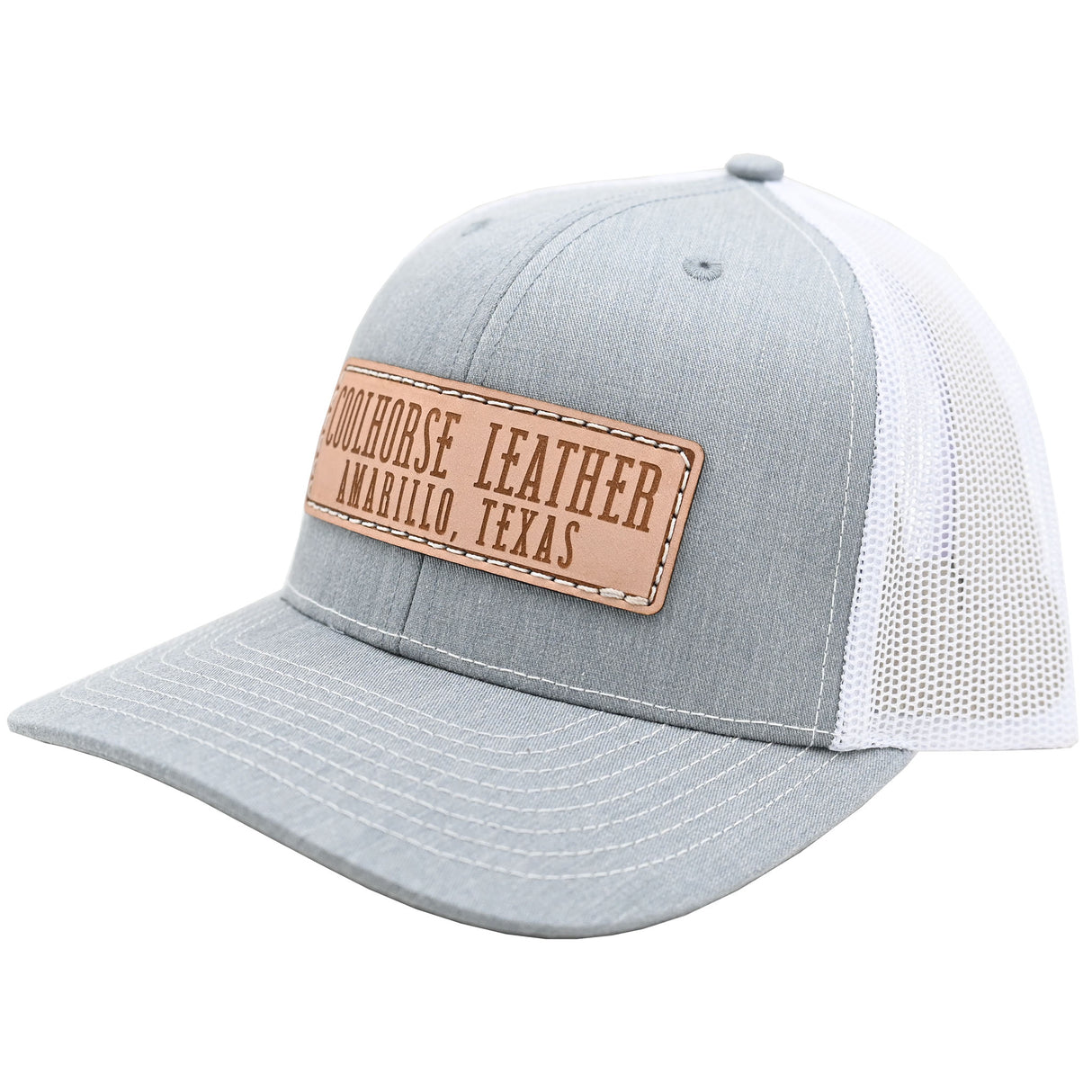 Coolhorse Heather Grey and White Mesh Snapback Cap w/ Coolhorse Leather Patch