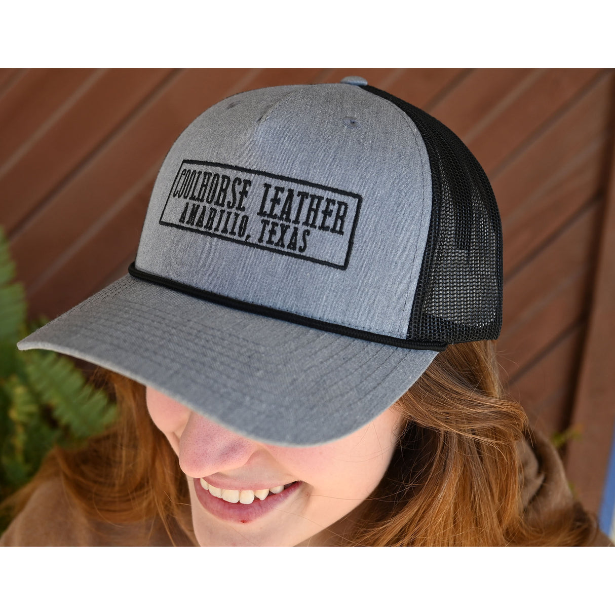 Coolhorse Heather Grey and Black Mesh Snapback Cap w/ Coolhorse Leather Logo