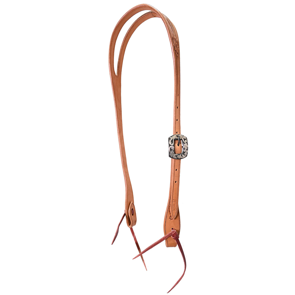 Coolhorse Leather Floral Tooled Slot Ear Headstall with Silver Sinclair Buckle