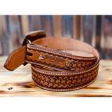 Coolhorse Leather 1 1/2" Basket Stamped Belt- Pre-Made, Handmade in Amarillo, TX