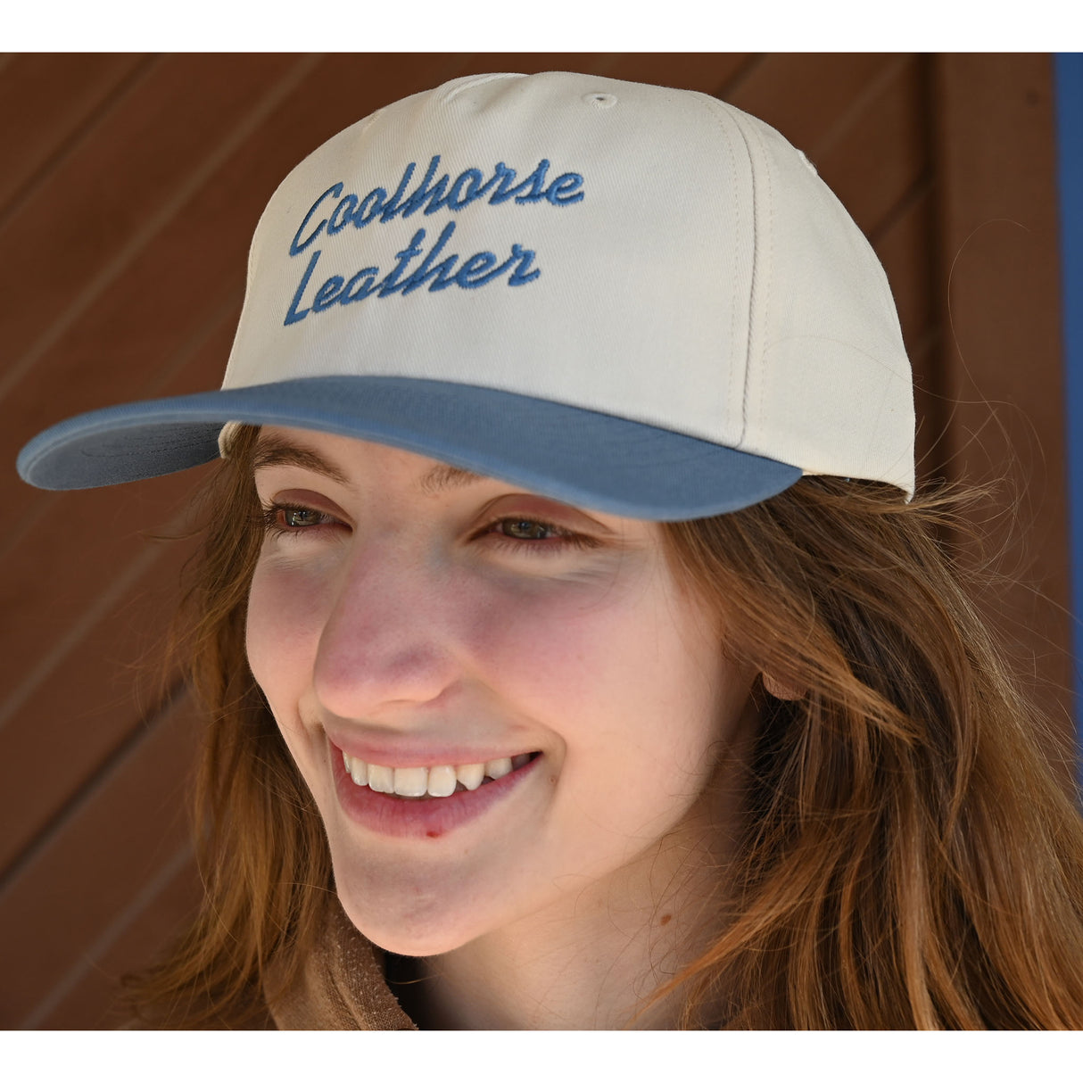 Coolhorse Cream/Light Denim Grandpa Cap with Coolhorse Leather Embroidery