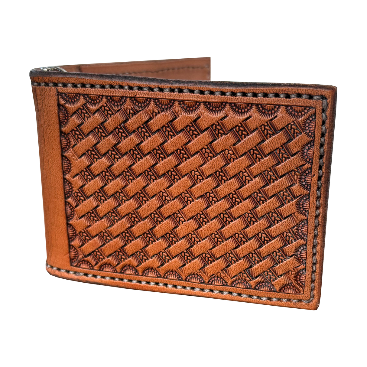 Coolhorse Leather Bifold Square Basket Stamp Money Clip Wallet