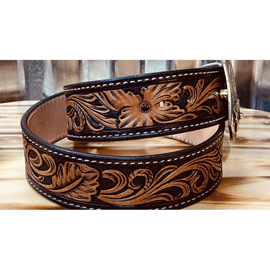 Coolhorse Leather 1 1/2" Floral Tooled Belt- Pre-Made, Handmade in Amarillo, TX | 42" Coolhorse Leather 1 1/2" Floral Tooled Belt- Pre-Made, Handmade in Amarillo, TX | 42"