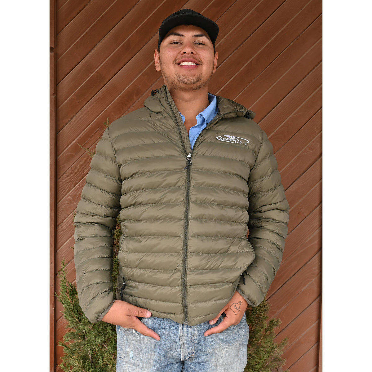 Coolhorse Men's Dusty Olive Lightweight Puffer Hooded Jacket