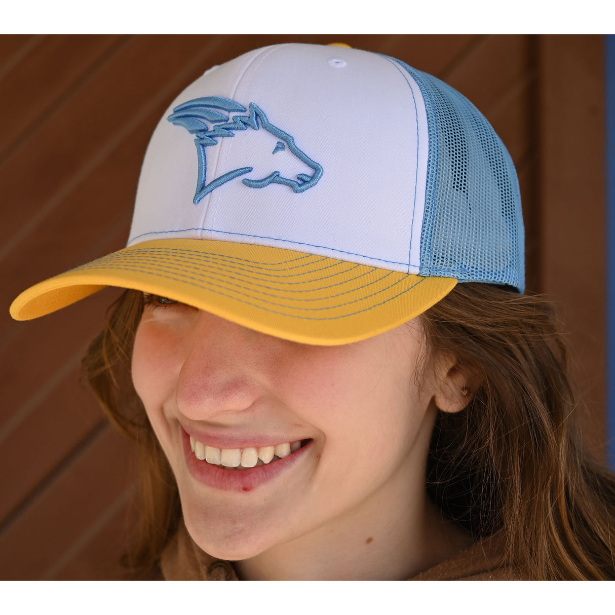 Coolhorse White/Columbia Blue/Yellow Mesh Cap w/ Coolhorse Head Logo
