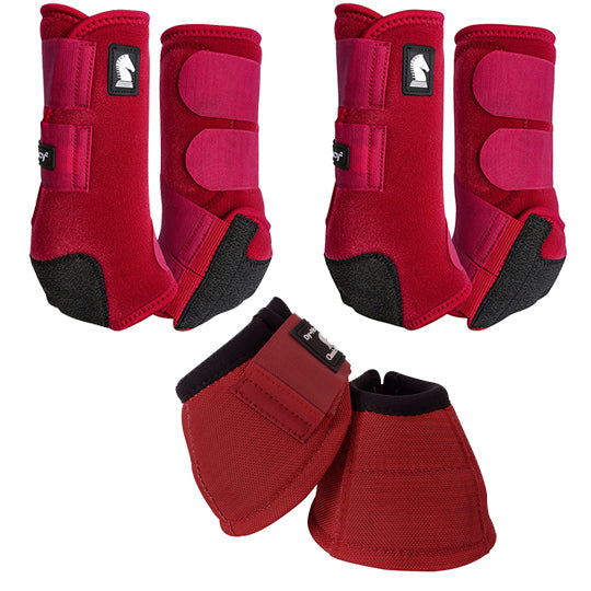 Classic Equine Legacy2 Complete Package, Front, Hind, Bell Boot Combo Pack- Crimson