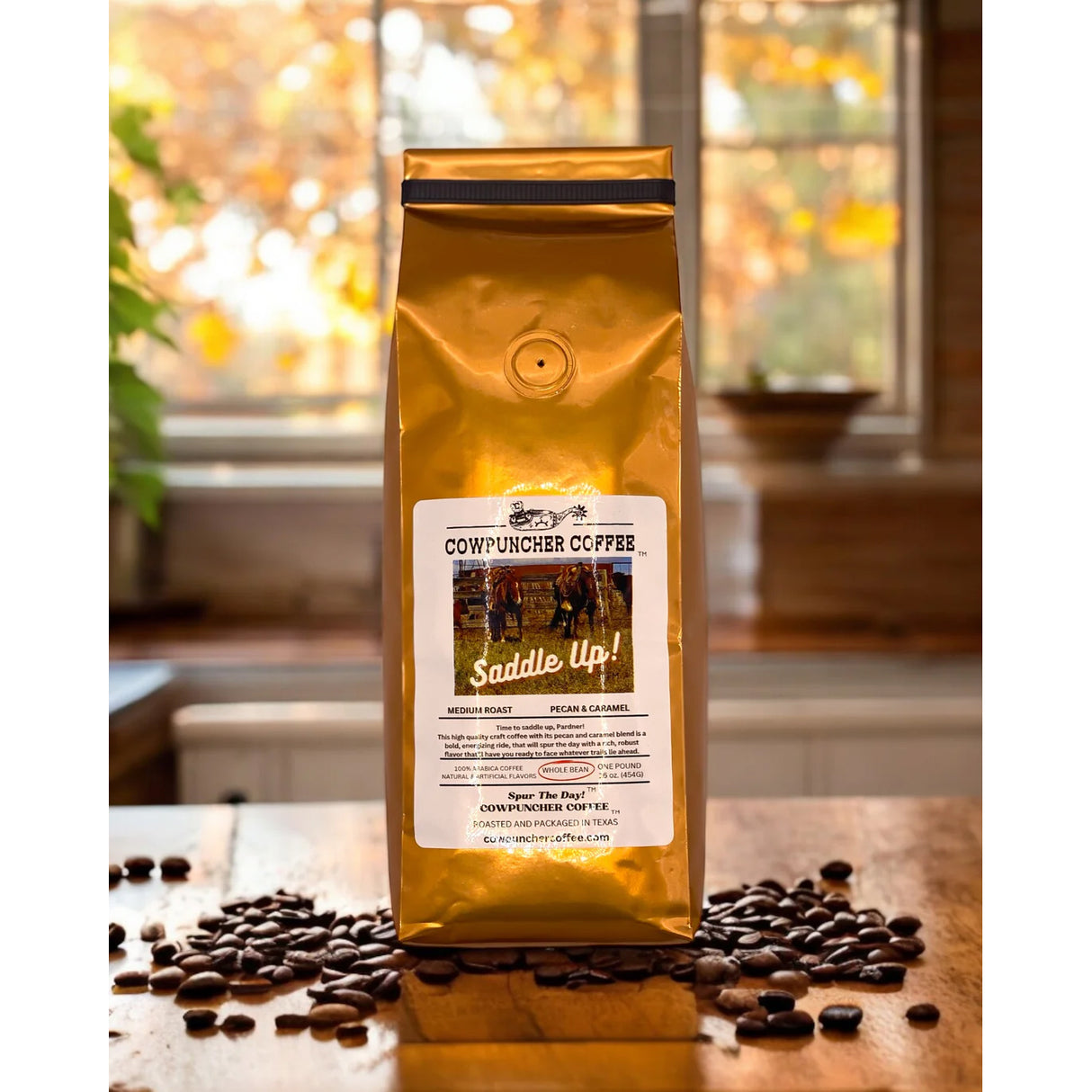 Cowpuncher Coffee Saddle Up! Pecan & Caramel Medium Roast Coffee Whole Beans- 1lb