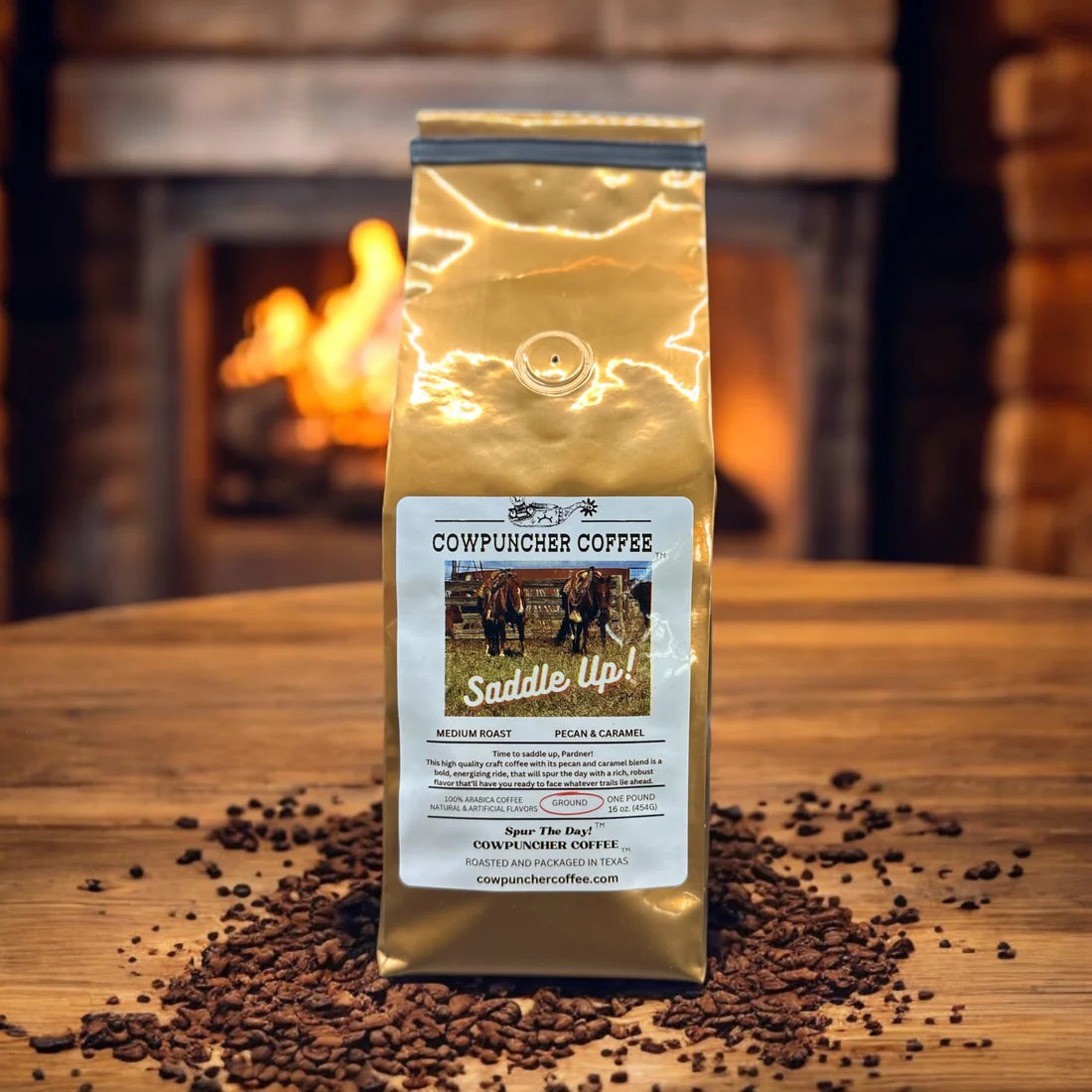 Cowpuncher Coffee Saddle Up! Pecan & Caramel Medium Roast Coffee Grounds- 1lb
